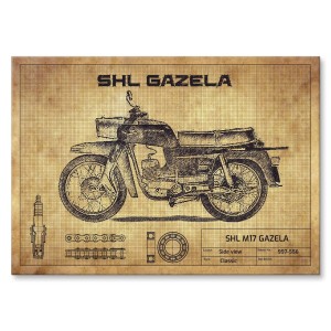 Plakat metalowy "Motocykl SHL M17 Gazela drawing"