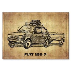 Plakat metalowy "Fiat 126p z przyczepką"