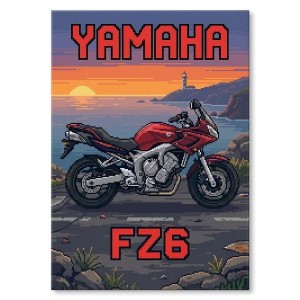 Plakat metalowy "Motocykl Yamaha FZ6 Fazer Retro Pixel Art"