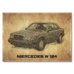 Plakat metalowy "Samochód Mercedes W124 drawn"