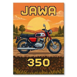 Plakat metalowy "Motor Jawa 350 Retro Pixel Art"