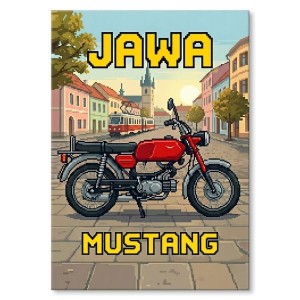Plakat metalowy "Motorower Jawa Mustang Retro Pixel Art"
