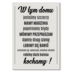 Plakat metalowy "W tym domu kochamy"