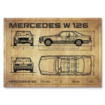 Plakat metalowy "Mercedes W126 Drawing"