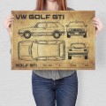 Blacha Metalowa - VW Golf GTI drawing L.jpg