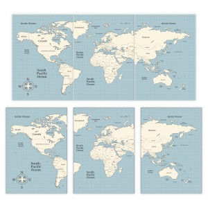 Tryptyk metalowy "Mapa świata"