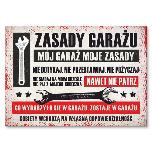 Plakat metalowy - Zasady garażu (pozioma).jpg